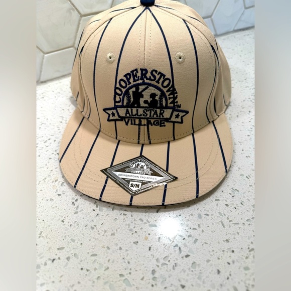 Copperstown All Star Village Pro Series Pinstripe Beige/Blue Baseball Hat S/M - Picture 1 of 7